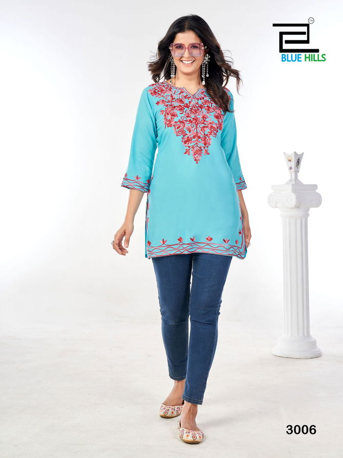 Gulmarg Vol 3 By Blue Hills Rayon Side Cut Short Kurti Wholesalers In Mumbai
